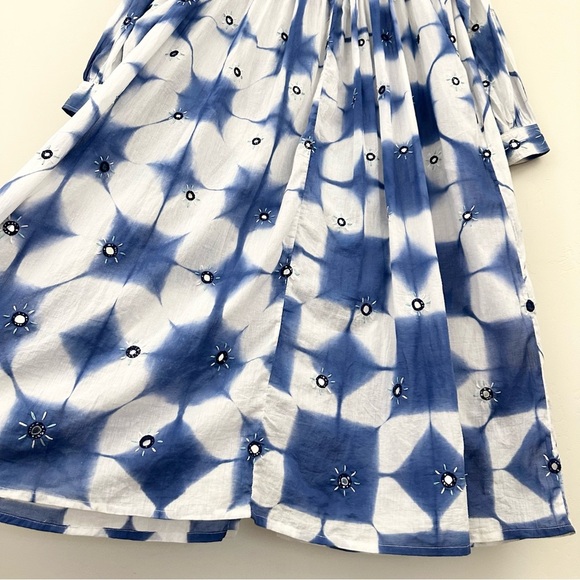 V De Vinster Cramp Tie Dye Dress Indigo/White Button-Down Placket - Picture 14 of 15